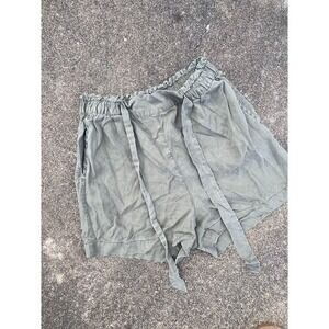 HM Denim Womens High Waist Shorts Olive Green Paperbag Elastic Waist Size 4